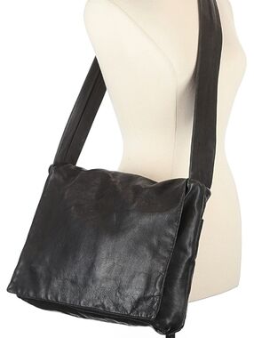 Vintage J. Duseri Duseu Rain Guarded Leather Shoulder Messenger Bag Black